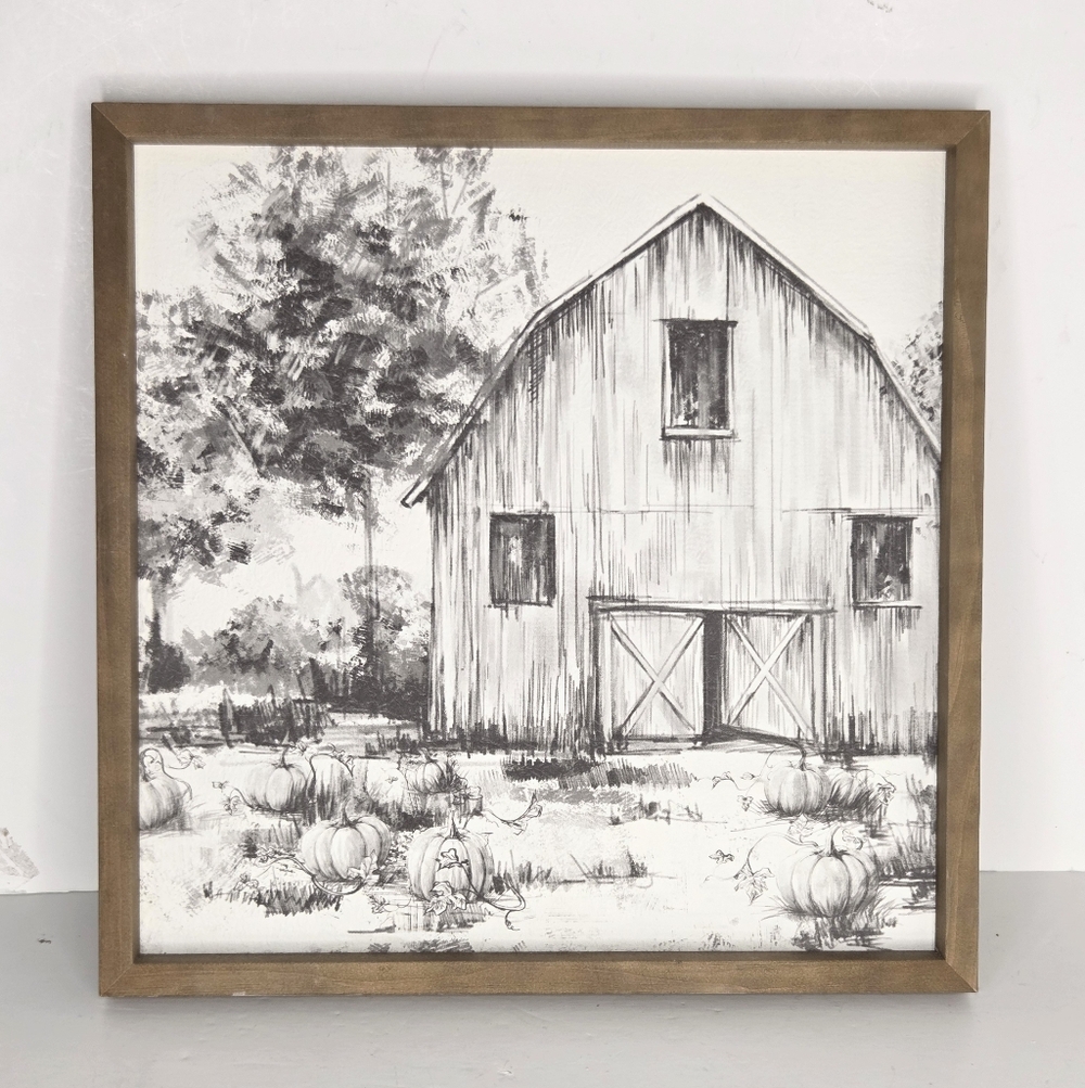 Black And‎ White Rustic Old Country Barn Wall Art Fall Pumpkins